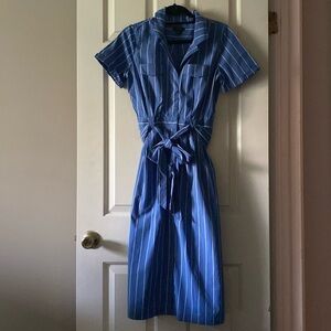 J. Crew Blue Polo Collar Midi Dress Tie Front